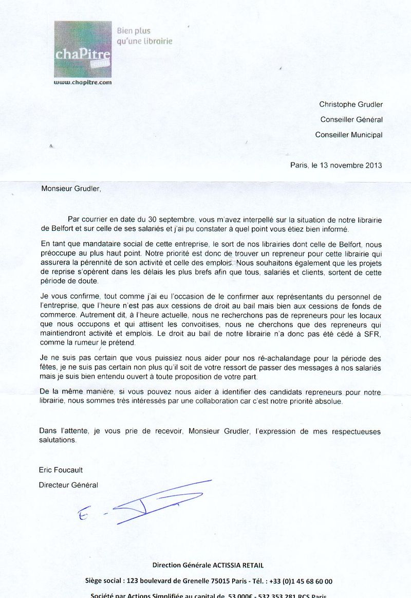 Courrier réponse Chapitre