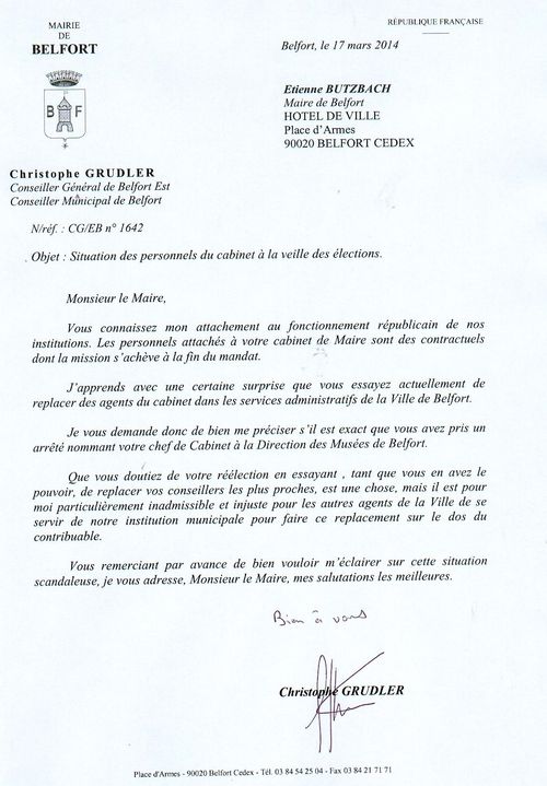 COURRIER AU MAIRE DE BELFORT