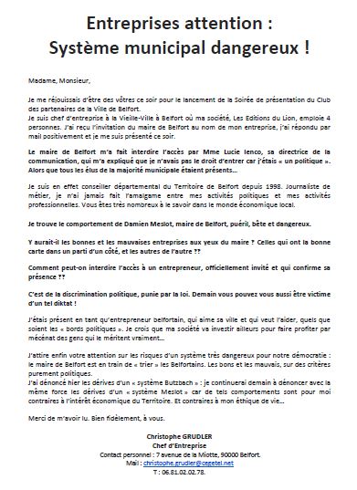 LETTRE AUX CHEFS ENTREPRISE